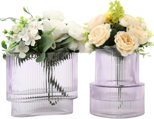 Miniatura 25 de Jarrón redondo de cristal, floreros para ramo, jarrones de vidrio acanalado para flores, pequeño jarrón transparente para sala de estar, oficina