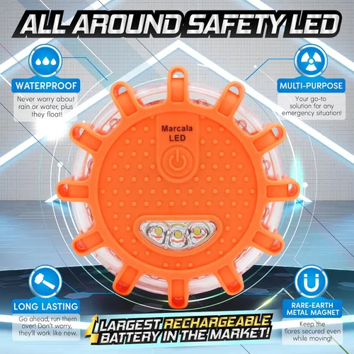 Miniatura 5 de Marcala Paquete de 4 bengalas LED recargables de emergencia para carretera, batería grande de 1200 mAh para un tiempo de funcionamiento más largo