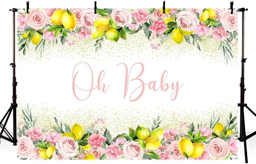 Miniatura 4 de MEHOFOND Telón de fondo de baby shower de limón de 7 x 5 pies para niño Oh Baby Blue Floral Lemonade Background Party Banner Decoración de mesa