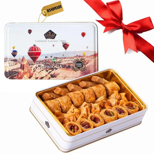 Cerez Pazari Baklava Pastelería de 8.5 onzas, caja de regalo de Baklava con ricos pistachos, nueces, avellanas y anacardos, Shatila Baklava Halal,