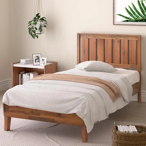 Miniatura 14 de Cama plataforma de madera sólida de lujo Zinus 12 pulgadas con cabecero de cama/no necesita resortes/soporte de madera con listón/acabado expreso