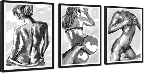 Miniatura 111 de Novatique 3 piezas de arte de pared sexy en blanco y negro para parejas desnudas, decoración de pared abstracta de amor para mujeres y hombres, arte