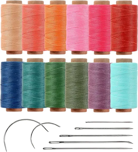 12 Hilos de Poliéster Encerados de Colores, Diámetro de 0.45mm más Delgado, 105 Metros/Bobina, Hilo Encerado para Costura de Cuero, Tapicería,