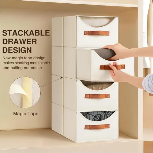 Miniatura 5 de Homsorout Cajones de almacenamiento apilables, contenedores de almacenamiento plegables con cajones, paquete de 8 cestas organizadoras de estantes