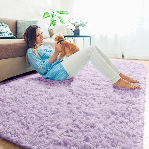 Miniatura 7 de PAGISOFE - Alfombras peludas, de pelo largo, suaves, mullidas, para habitación, sala de estar, guardería, habitación de niños, color rojo, 5 x 7