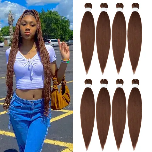 Miniatura 14 de Cabello Trenzado Ombré Pre-Estirado 26 Pulgadas Ombré Marrón 8 Paquetes/Lote Trenza Fijación con Agua Caliente Cabello Sintético Profesional