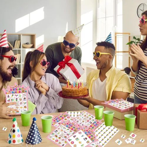 Miniatura 3 de Tarjetas de juego de bingo de cumpleaños para fiesta, 24 jugadores, fiesta de cumpleaños, juegos de bingo para escuela, oficina, familia, grupo