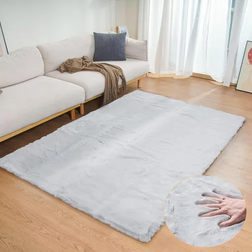 Miniatura 23 de ORINOVA Alfombra de felpa marrón claro beige de 8 x 10 pies para sala de estar, alfombra bohemia esponjosa de piel de conejo grande para dormitorio