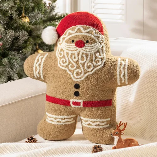 Miniatura 8 de Phantoscope - Funda de almohada de Navidad de la serie Gingerbread, almohada decorativa de Navidad con forma de chica de jengibre de peluche