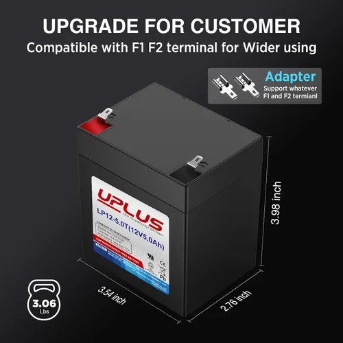 Miniatura 2 de Uplus - Batería recargable de plomo ácido sellada de 12 V 5 Ah - DJW12-5.0T reemplaza la batería de alarma doméstica compatible con terminales F1 F2