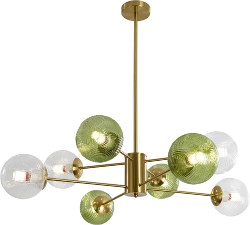 Miniatura 12 de KCO Lámpara colgante de techo de cristal verde de 6 luces con forma de globo moderno semiempotrado, lámpara de techo vintage de latón dorado Sputnik
