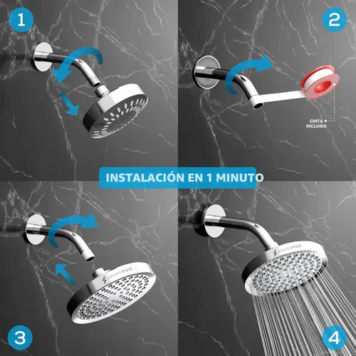 Miniatura 3 de SparkPod - Regadera, lluvia de alta presión, diseño de calidad prémium, instalación en 1 minuto, reemplazo ajustable fácil de limpiar para tu baño