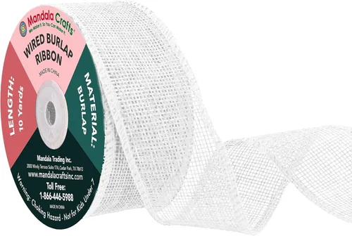 Miniatura 100 de Mandala Crafts Cinta de arpillera verde con alambre para corona, cinta de arpillera con alambre verde rústico de yute natural, 1 pulgada de ancho
