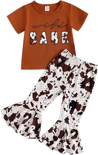 Miniatura 23 de Eadrioss Ropa para bebé niña pequeña, traje de campana de manga corta, camisa de flores para niños, pantalones florales acampanados, ropa de verano