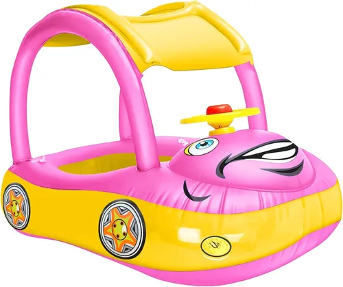 Miniatura 7 de iGeeKid Flotador inflable de piscina para bebé con toldo, asiento de seguridad para bebé, flotadores de natación en forma de automóvil, flotadores