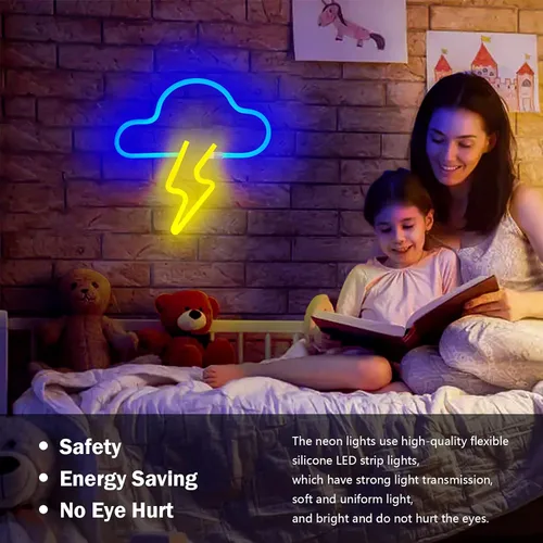 Miniatura 3 de Letrero de neón LED de nube y relámpagos para decoración de pared, luz de neón colgante con batería o USB, luces de neón para dormitorio, estética