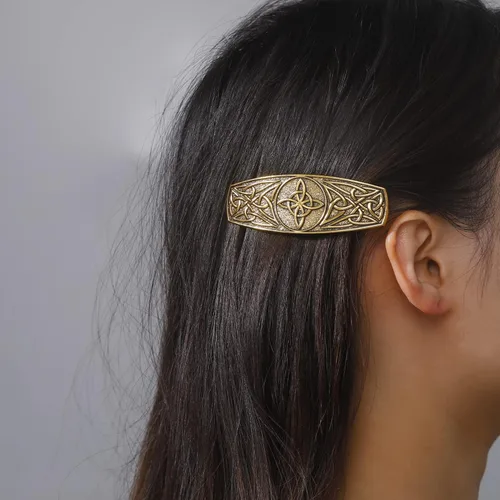 Miniatura 2 de TEAMER Clip de pelo de nudo celta vintage de moda, diseño de pasadores de metal, accesorios para el cabello con nudo de brujas grabadas para mujeres