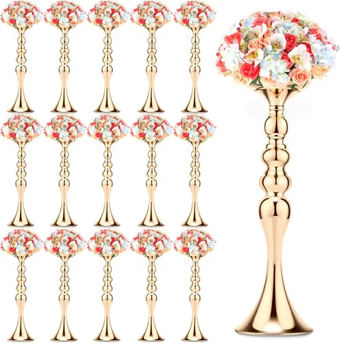 Miniatura 10 de Sadnyy 16 piezas de metal para arreglos florales, soporte de metal para centro de mesa de boda, decoración de mesa alta, florero para bodas, Dorado