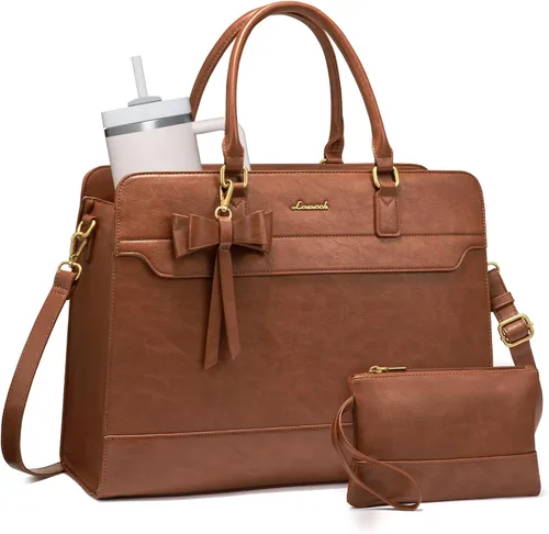 Miniatura 12 de LOVEVOOK Bolso para laptop de mano para mujer, bolso de trabajo de cuero, bolso de negocios impermeable para profesora, bolso de mano grande