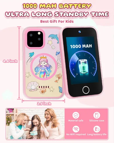 Miniatura 7 de Teléfono inteligente para niños para niñas, teléfono con pantalla táctil mejorada de 3.5 pulgadas para niños de 3 a 8 años, regalos de cumpleaños