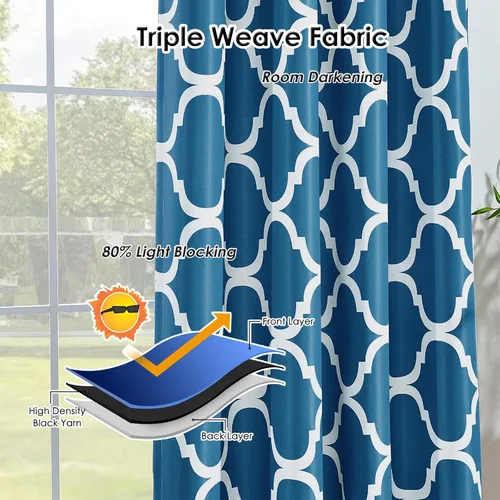 Miniatura 5 de Melodieux Cortinas opacas con ojales en la parte superior, para oscurecer la habitación, estilo marroquí, para sala de estar, 52 x 96 pulgadas, Azul