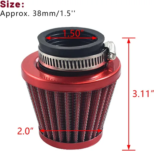 Miniatura 2 de Filtro de aire de 38 mm rojo Kit de inducción de entrada universal para GY6 50cc QMB139 Taotao Sunl BMS Lance Wildfire Motoneta Scooter Predator