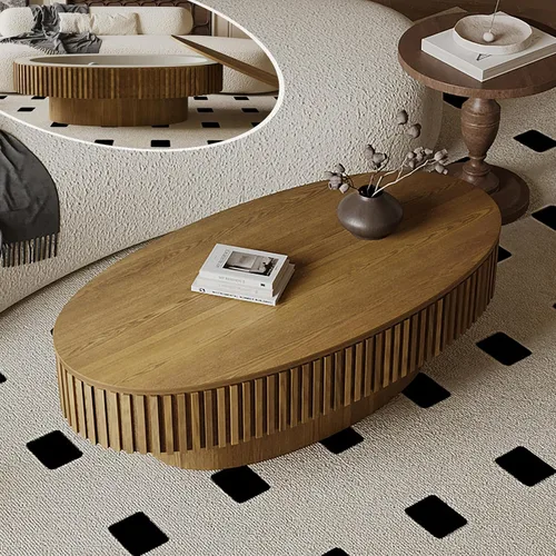 Miniatura 9 de Mesa de café cuadrada pequeña con almacenamiento, mesa de café moderna de madera con chapa de madera maciza, mesa central estriada