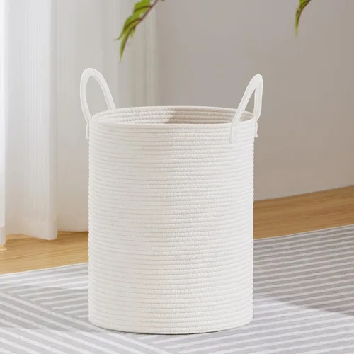 Miniatura 12 de VIPOSCO Cesta de lavandería grande, cesta de almacenamiento de cuerda tejida alta para mantas, juguetes, ropa sucia en la sala de estar, baño, Rayas
