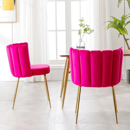 Miniatura 4 de Juego de 2 sillas de comedor de terciopelo con diseño de barril moderno, sillas laterales tapizadas con patas de metal dorado para el hogar, cocina