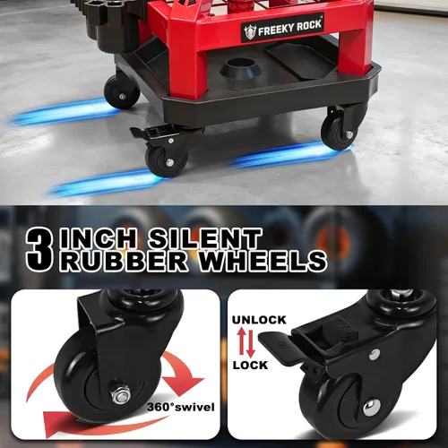 Miniatura 6 de Rolling Shop Taburete con ruedas, silla de taller mecánico de garaje con respaldo de asa, taburete de trabajo de altura ajustable, asiento