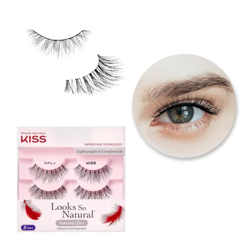 KISS Looks So Natural - Pestañas postizas, ligeras y cómodas, tecnología de extremo ahusado, reutilizables, libres de crueldad, compatibles con para