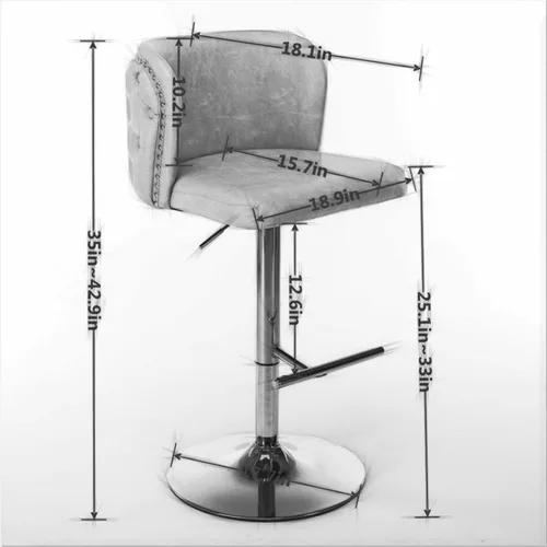 Miniatura 2 de Juego de 2 taburetes de bar de cuero, taburetes de bar giratorios de altura ajustable con botón trasero copetudo y patas de metal cromado dorado