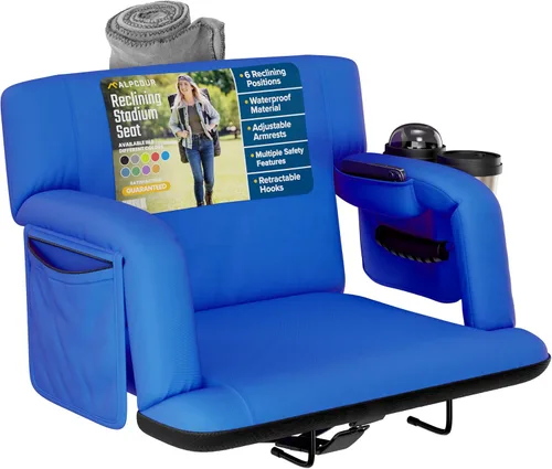 Miniatura 17 de Asientos de estadio reclinables para gradas con respaldo – Cojín ancho para silla de grada, reposabrazos, bolsillos grandes y múltiples