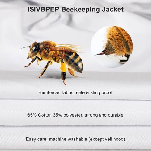 Miniatura 3 de Chaqueta de apicultura para hombres y mujeres, chaqueta de abeja de polialgodón con capucha de velo, chaqueta de apicultor, suite de apicultor