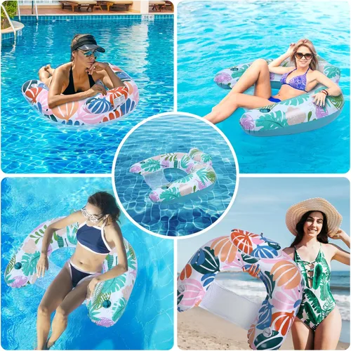 Miniatura 6 de Paquete de 2 flotadores de piscina para adultos, silla flotante inflable para piscina con soporte para tazas, hamaca, juguetes, inflable