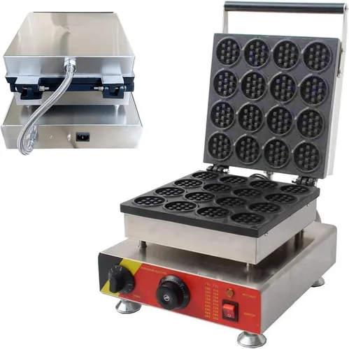 INTBUYING Máquina eléctrica comercial para hacer gofres para tartas redondas, cuerpo de acero inoxidable con revestimiento antiadherente, máquina
