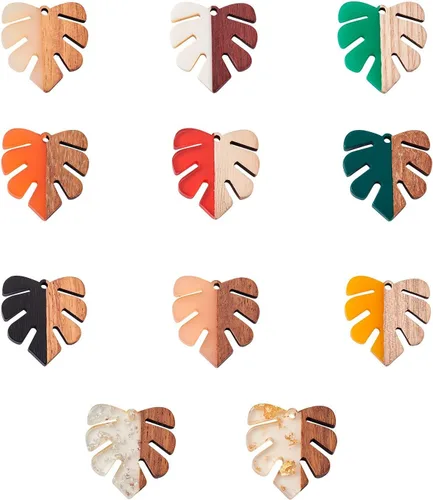 Miniatura 24 de Beadthoven 60 piezas Kit de Dijes de Madera de Resina Colgantes para Hacer Aretes Dijes Dorados para Aretes DIY Boho Piezas en Blanco de Madera