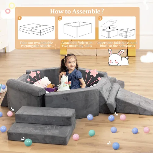 Miniatura 5 de LOAOL Sofá para Niños, Sofá Modular para Juegos Infantiles, Sofá Convertible de Espuma para Trepar para Niños Pequeños, Bloques de Espuma