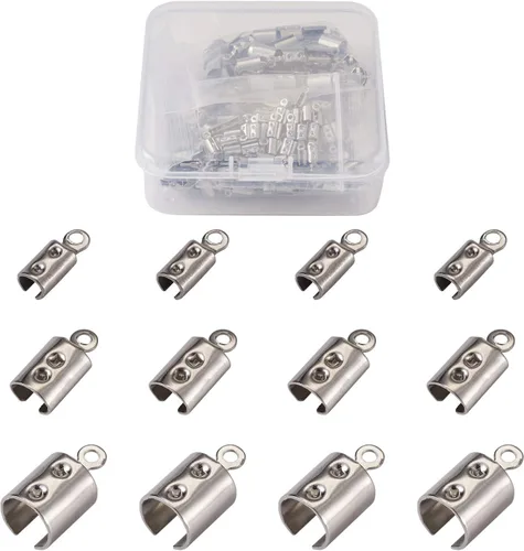 Miniatura 8 de Mega Pet 60 piezas de acero inoxidable plegables sobre los extremos del cable de engarzado dorado plegable de cuero puntas de cierre de cierre