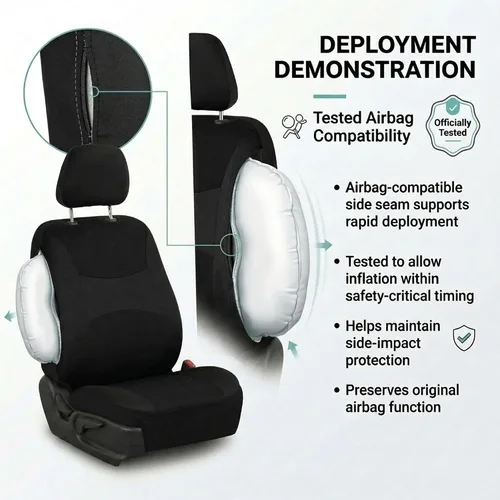 Miniatura 4 de Juego de funda para asiento bolsas de aire de tela negra ligera y fresca FH Group FH-FB030115-SEAT lista para separar; se ajusta a la mayoría