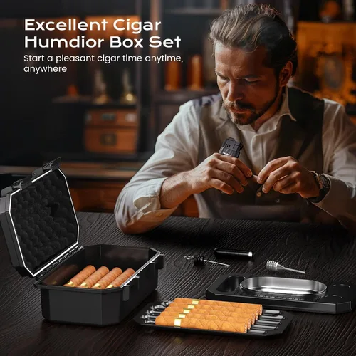 Miniatura 3 de Estuche de viaje para cigarros con encendedor de puros, cortador de cigarros en V, soporte de cigarros 3 en 1, cenicero, herramienta potenciadora 2