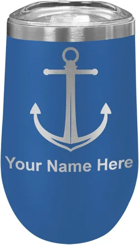 Miniatura 10 de LaserGram Vaso de vino de acero inoxidable de doble pared, ancla de barco, grabado personalizado incluido (negro)