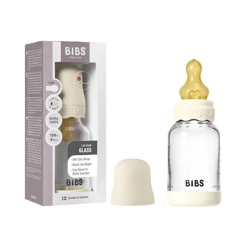 Miniatura 10 de BIBS Boheme - Botella de cristal para bebé, 4.1 fl oz, anticólicos, pezón redondo de látex de goma natural. Apoya la lactancia materna natural