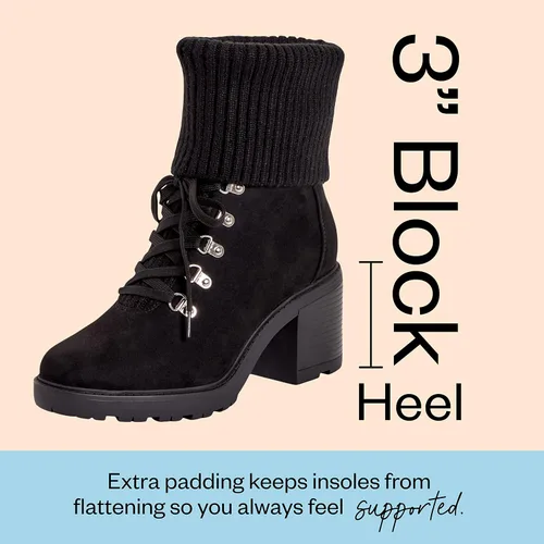 Miniatura 4 de JustFab Camber Botas de combate con cordones para mujer, gamuza sintética y ribete de suéter