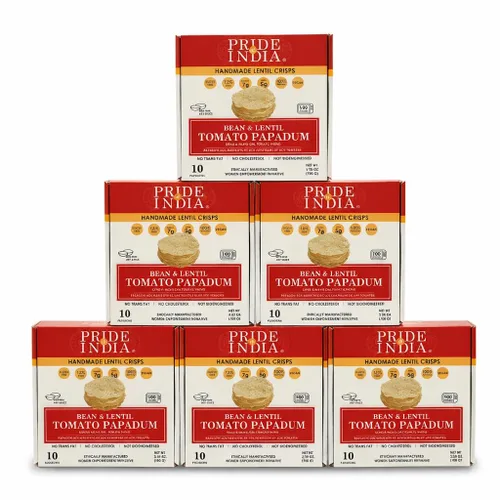 Miniatura 5 de Pride of India Paquete variado de papadum de sabores surtidos – 60 unidades, paquete de 6 (21 onzas/21.16 oz) Patatas fritas de lentejas lisas