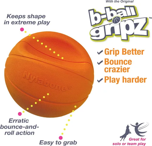Miniatura 2 de Nylabone Power Play Gripz - Juguete de fieltro de goma para baloncesto, pelota chirriante para perros, tamaño mediano (1 unidad)