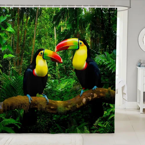 Miniatura 19 de Erosebridal Cortina de Ducha de Dinosaurio de Dibujos Animados 3D para Niños Varones Adultos Baño Selva Dino Tela Cortina de Baño 72" An x 72 L