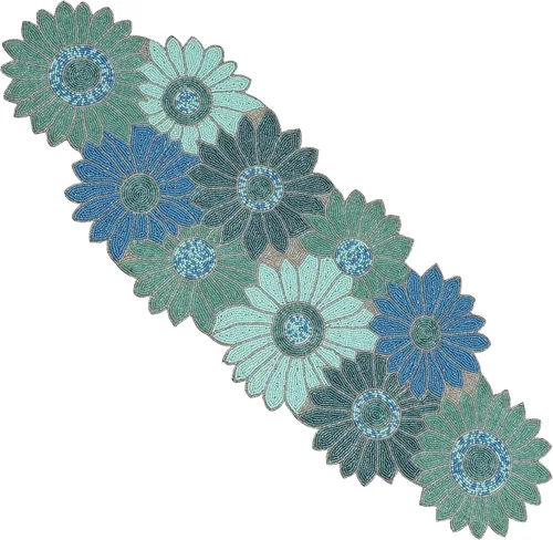 Miniatura 35 de Camino de mesa con cuentas de 13 x 36 pulgadas, elegante centro de mesa de comedor con cuentas de vidrio y parte trasera de poliéster, camino Oro