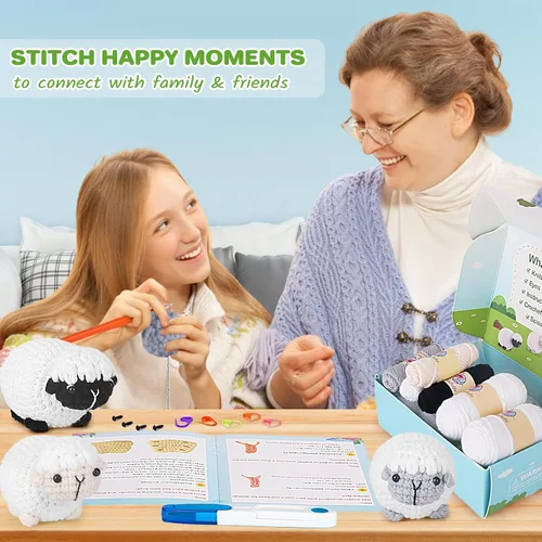 Miniatura 4 de Kit de ganchillo para principiantes, kit de inicio de ganchillo con tutoriales en video paso a paso, suministros de tejido de ganchillo Amigurumi