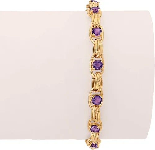 Miniatura 3 de Ross-Simons 3.00 ct. t.w. Amethyst Oval-Link Bracelet in 14kt Yellow Gold